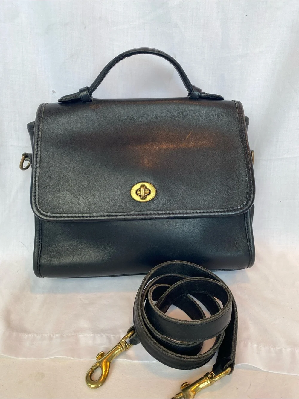 Coach 9870 Court Bag Classic Black Leather Top-Handle Crossbody Bag